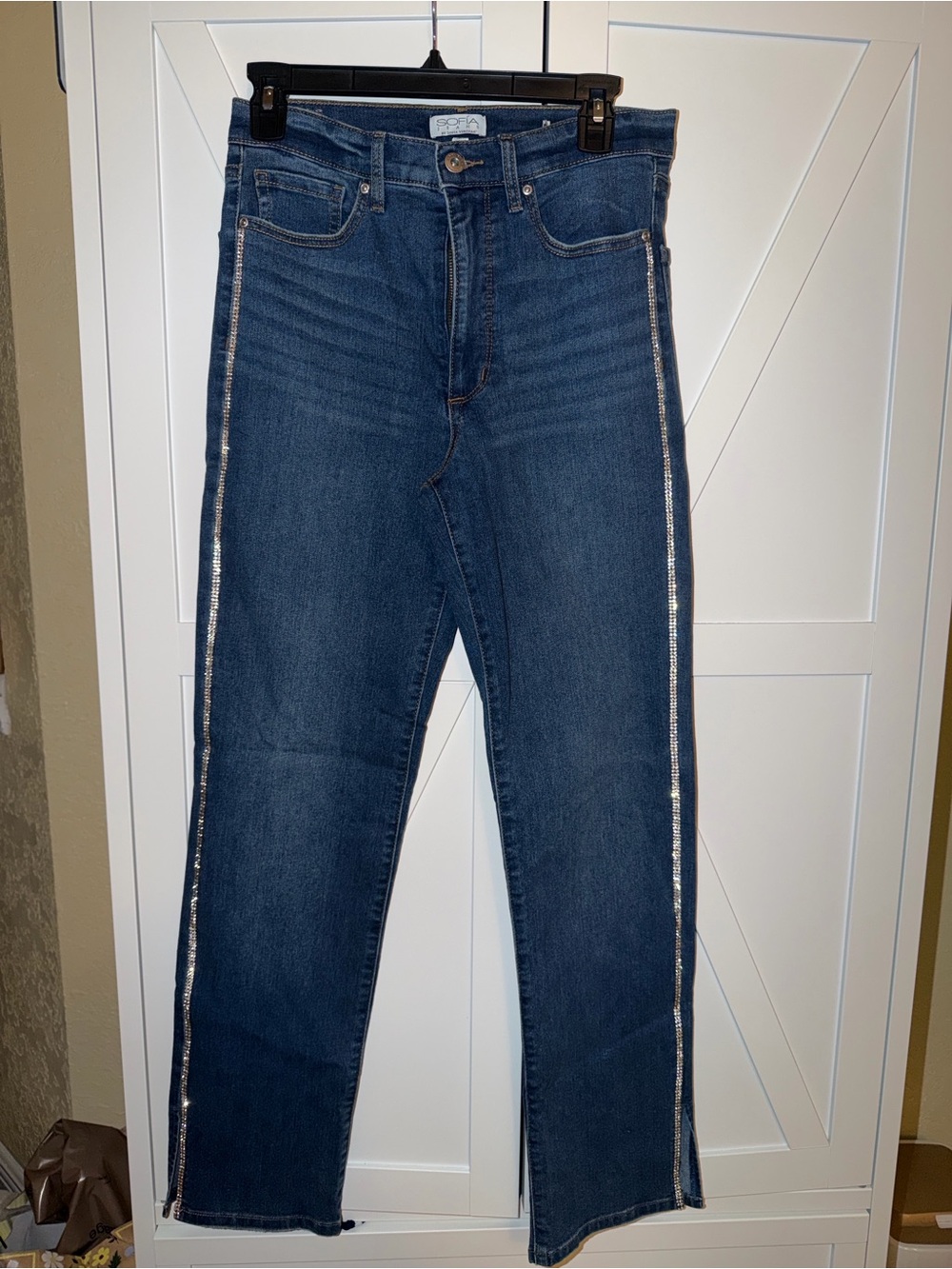 sofia by sofia vergara Dark Blue Straight Jeans with Silver Side Trim